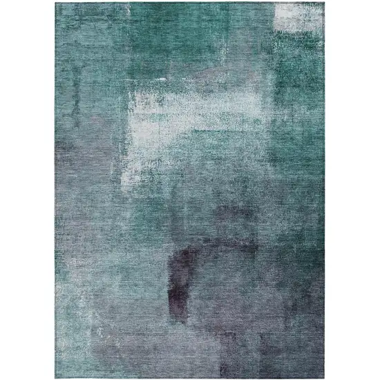 Teal Blue Aqua And Ivory Abstract Washable Indoor Outdoor Area Rug Photo 7