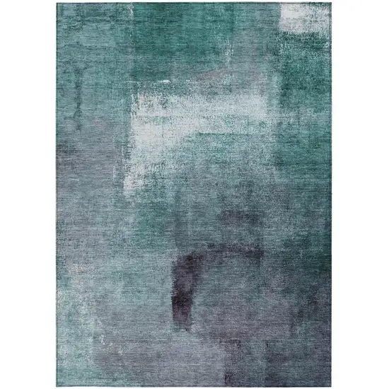 Teal Blue Aqua And Ivory Abstract Washable Indoor Outdoor Area Rug Photo 7