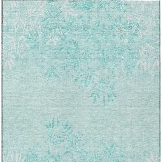 Teal Blue Aqua And Ivory Floral Washable Indoor Outdoor Area Rug Photo 7