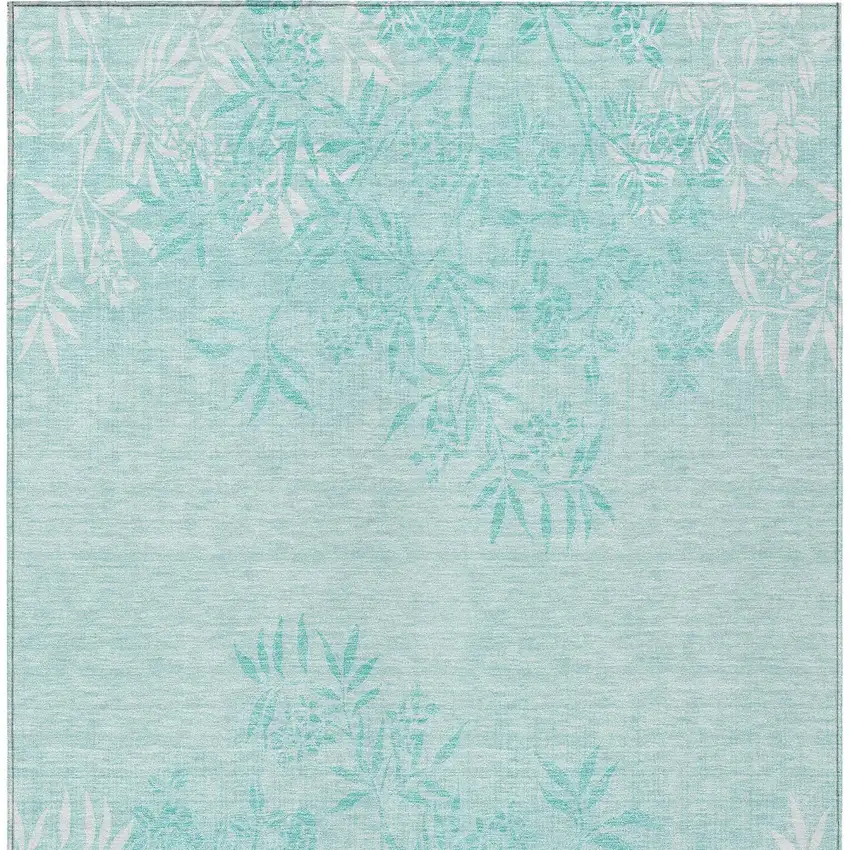 Teal Blue Aqua And Ivory Floral Washable Indoor Outdoor Area Rug Photo 7