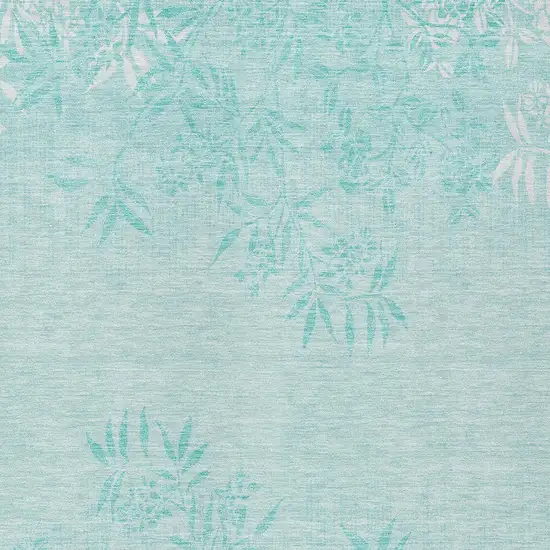 Teal Blue Aqua And Ivory Floral Washable Indoor Outdoor Area Rug Photo 6