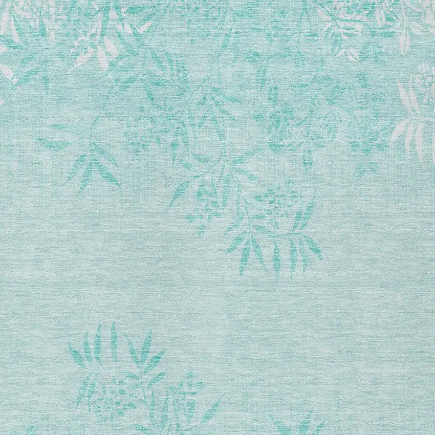 Teal Blue Aqua And Ivory Floral Washable Indoor Outdoor Area Rug Photo 6