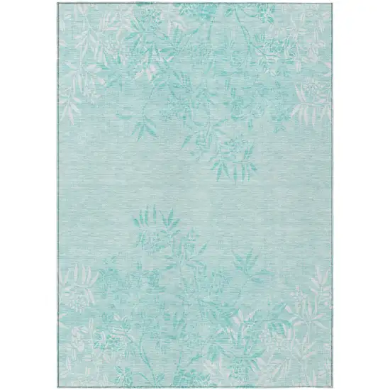 Teal Blue Aqua And Ivory Floral Washable Indoor Outdoor Area Rug Photo 2