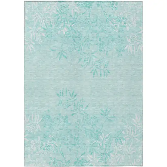 Teal Blue Aqua And Ivory Floral Washable Indoor Outdoor Area Rug Photo 2