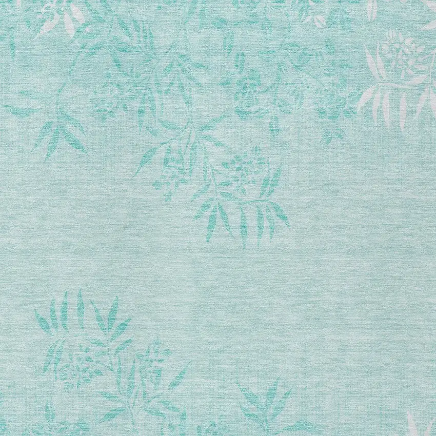 Teal Blue Aqua And Ivory Floral Washable Indoor Outdoor Area Rug Photo 6
