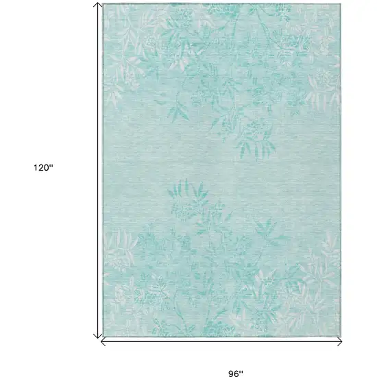 Teal Blue Aqua And Ivory Floral Washable Indoor Outdoor Area Rug Photo 3