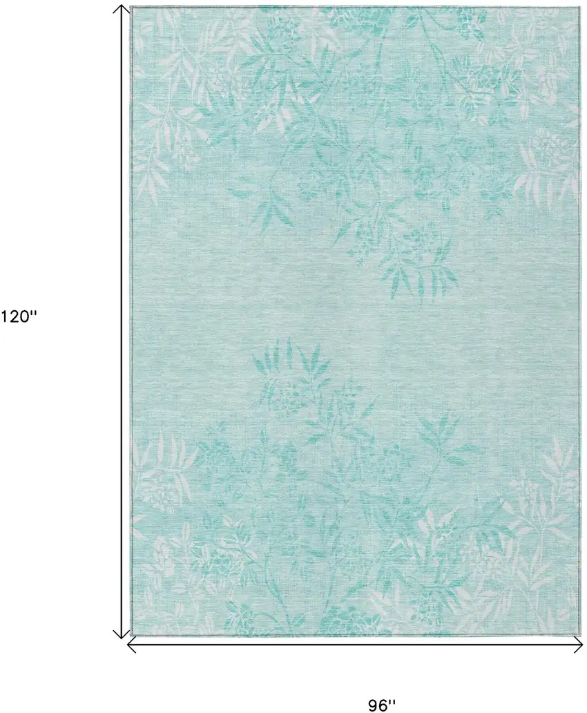 Teal Blue Aqua And Ivory Floral Washable Indoor Outdoor Area Rug Photo 3