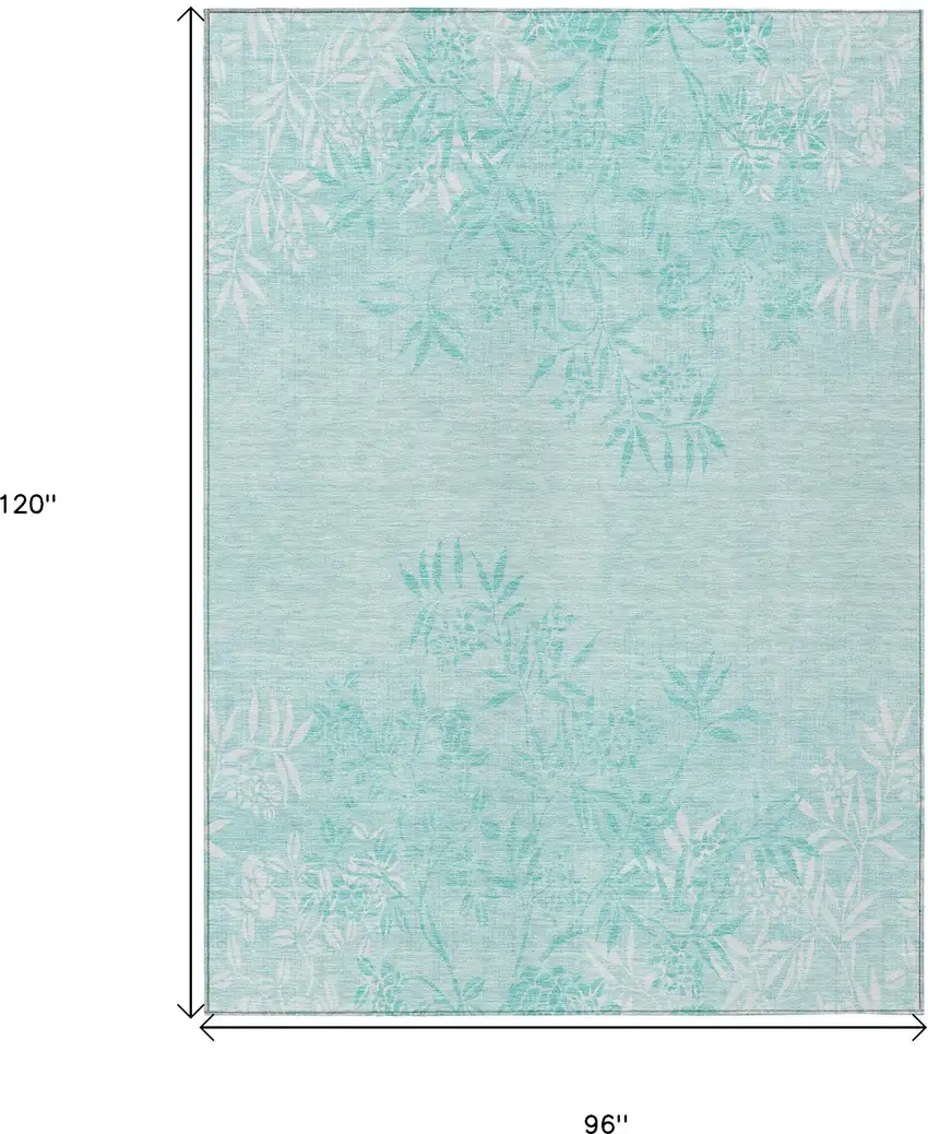 Teal Blue Aqua And Ivory Floral Washable Indoor Outdoor Area Rug Photo 3