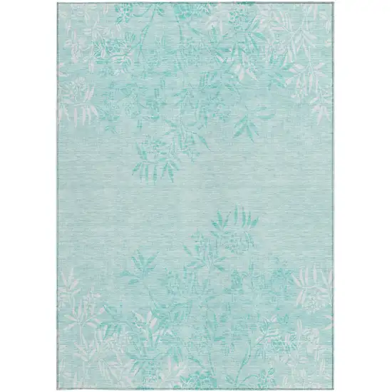 Teal Blue Aqua And Ivory Floral Washable Indoor Outdoor Area Rug Photo 7