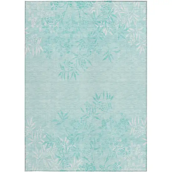Teal Blue Aqua And Ivory Floral Washable Indoor Outdoor Area Rug Photo 7