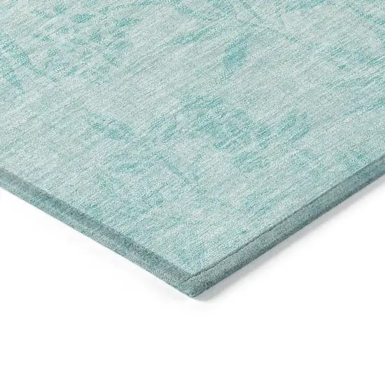 Teal Blue Aqua And Ivory Floral Washable Indoor Outdoor Area Rug Photo 5