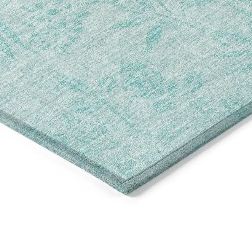 Teal Blue Aqua And Ivory Floral Washable Indoor Outdoor Area Rug Photo 5