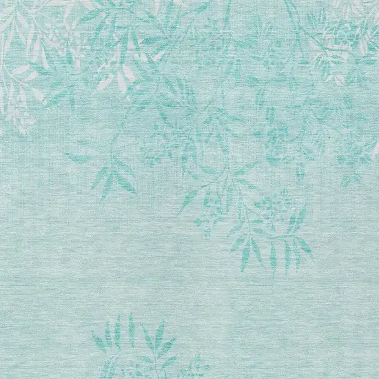 Teal Blue Aqua And Ivory Floral Washable Indoor Outdoor Area Rug Photo 6