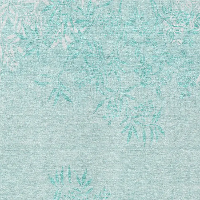Teal Blue Aqua And Ivory Floral Washable Indoor Outdoor Area Rug Photo 6