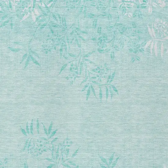 Teal Blue Aqua And Ivory Floral Washable Indoor Outdoor Area Rug Photo 6