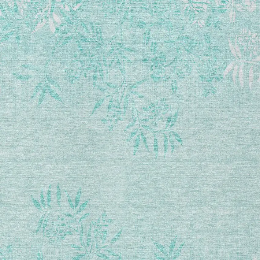Teal Blue Aqua And Ivory Floral Washable Indoor Outdoor Area Rug Photo 6