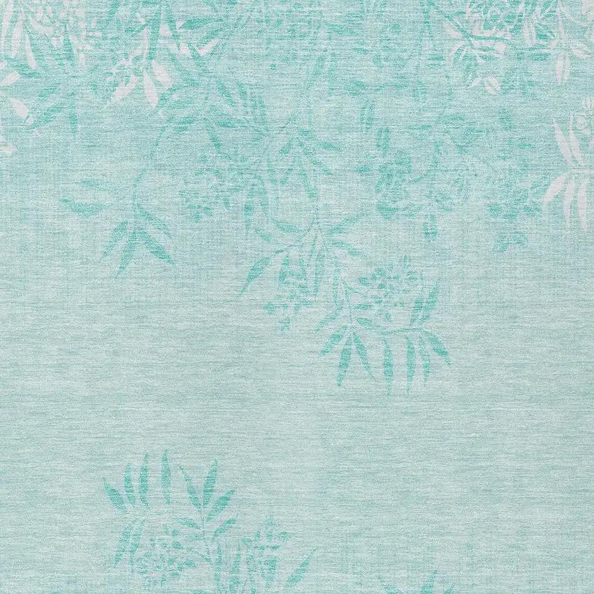 Teal Blue Aqua And Ivory Floral Washable Indoor Outdoor Area Rug Photo 6