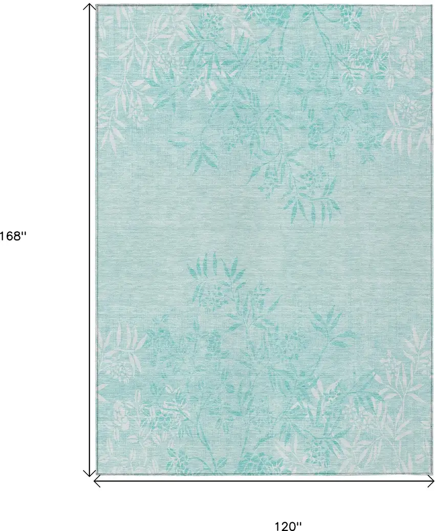 Teal Blue Aqua And Ivory Floral Washable Indoor Outdoor Area Rug Photo 3