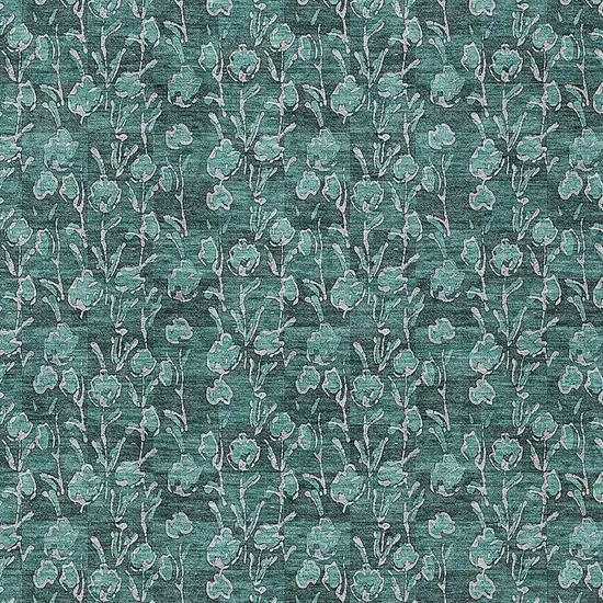 Teal Blue Aqua And Ivory Floral Washable Indoor Outdoor Area Rug Photo 5