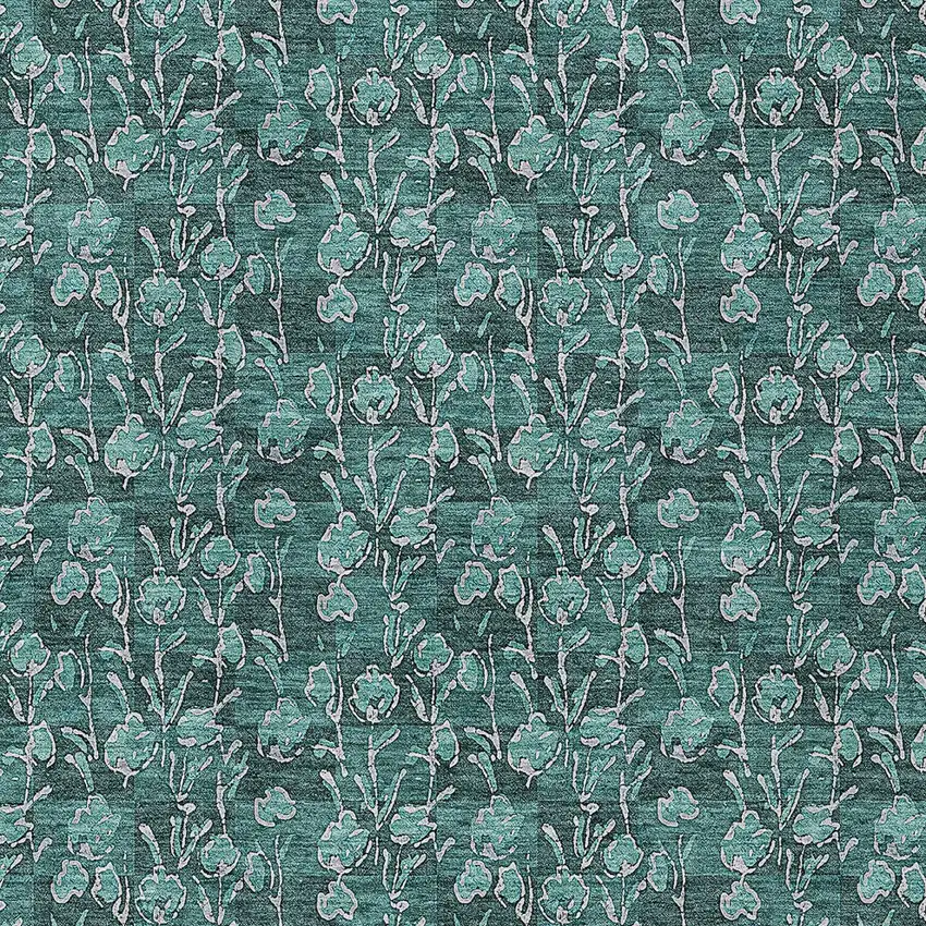 Teal Blue Aqua And Ivory Floral Washable Indoor Outdoor Area Rug Photo 5