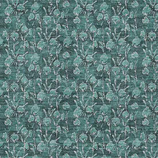Teal Blue Aqua And Ivory Floral Washable Indoor Outdoor Area Rug Photo 5