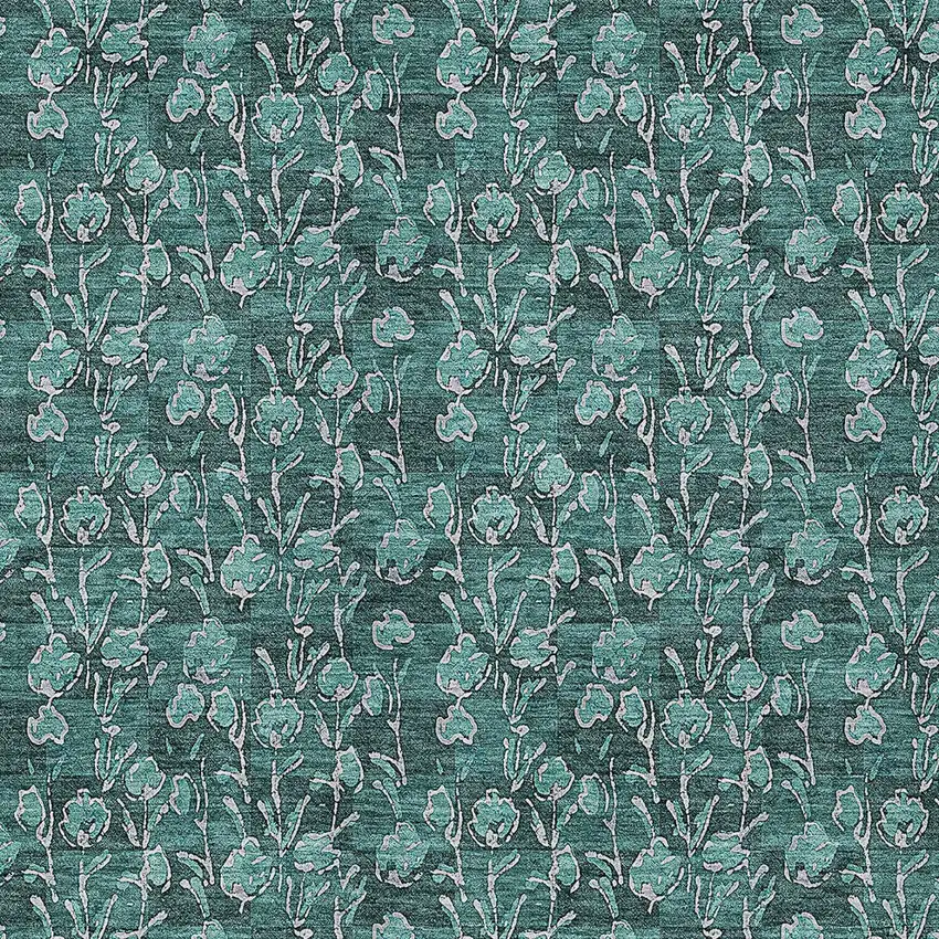 Teal Blue Aqua And Ivory Floral Washable Indoor Outdoor Area Rug Photo 5