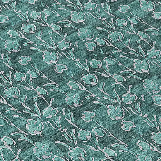 Teal Blue Aqua And Ivory Floral Washable Indoor Outdoor Area Rug Photo 7