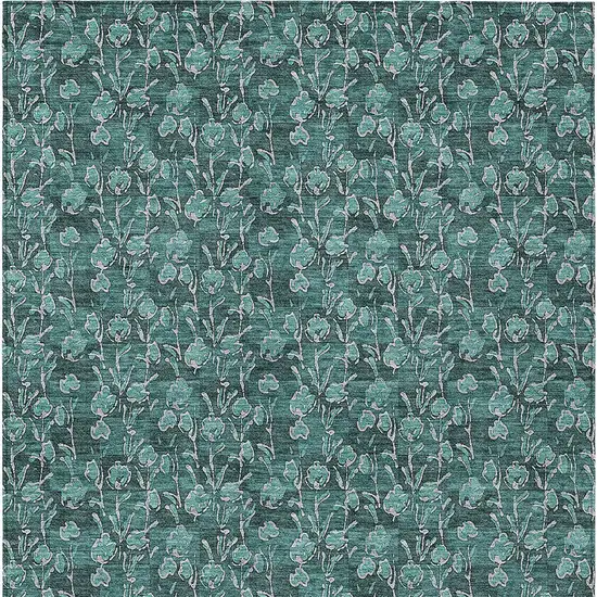 Teal Blue Aqua And Ivory Floral Washable Indoor Outdoor Area Rug Photo 6