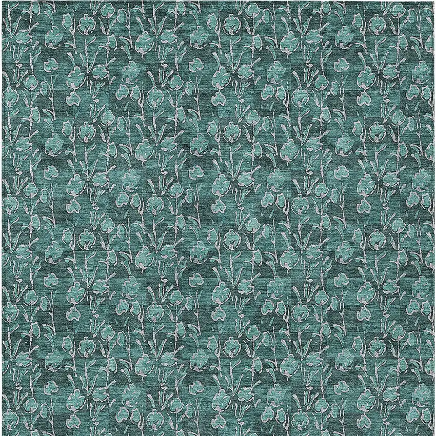Teal Blue Aqua And Ivory Floral Washable Indoor Outdoor Area Rug Photo 6