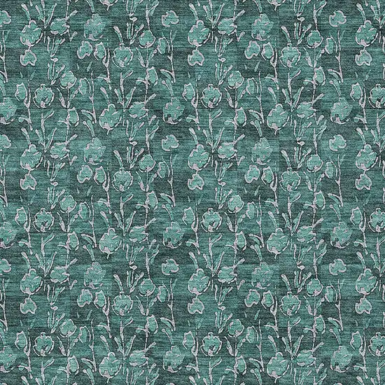 Teal Blue Aqua And Ivory Floral Washable Indoor Outdoor Area Rug Photo 5