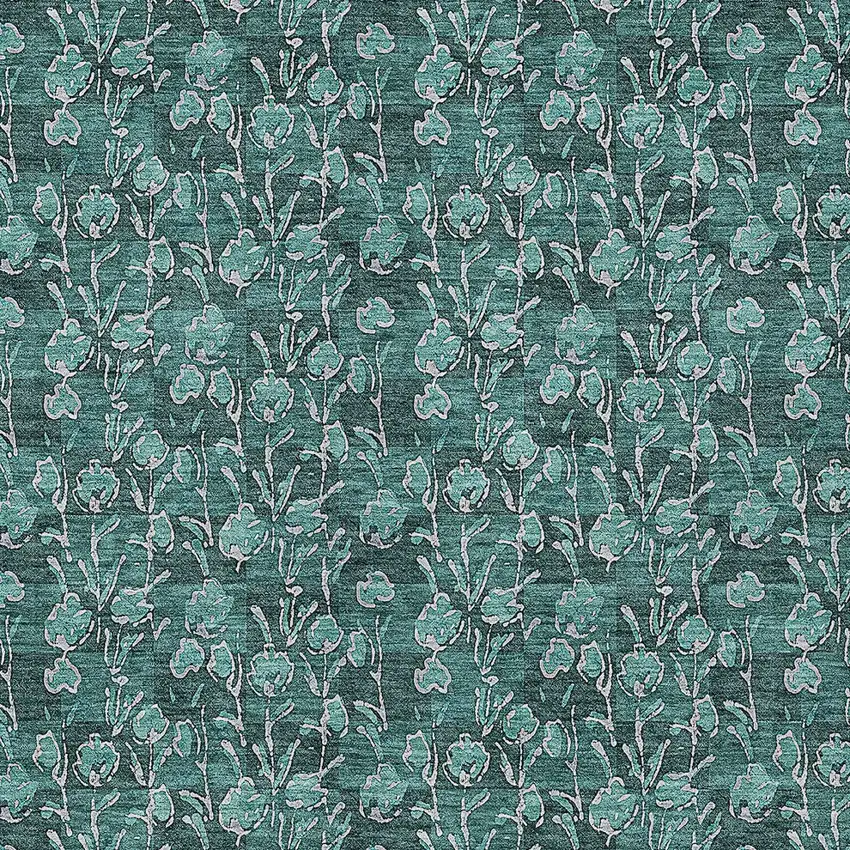 Teal Blue Aqua And Ivory Floral Washable Indoor Outdoor Area Rug Photo 5