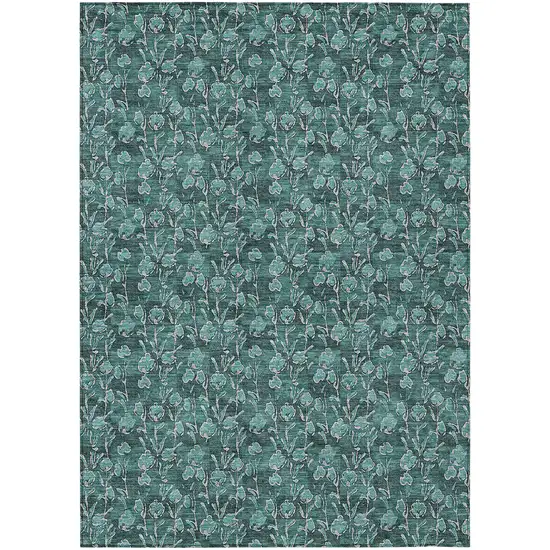 Teal Blue Aqua And Ivory Floral Washable Indoor Outdoor Area Rug Photo 2