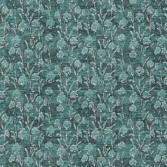 Teal Blue Aqua And Ivory Floral Washable Indoor Outdoor Area Rug Photo 5