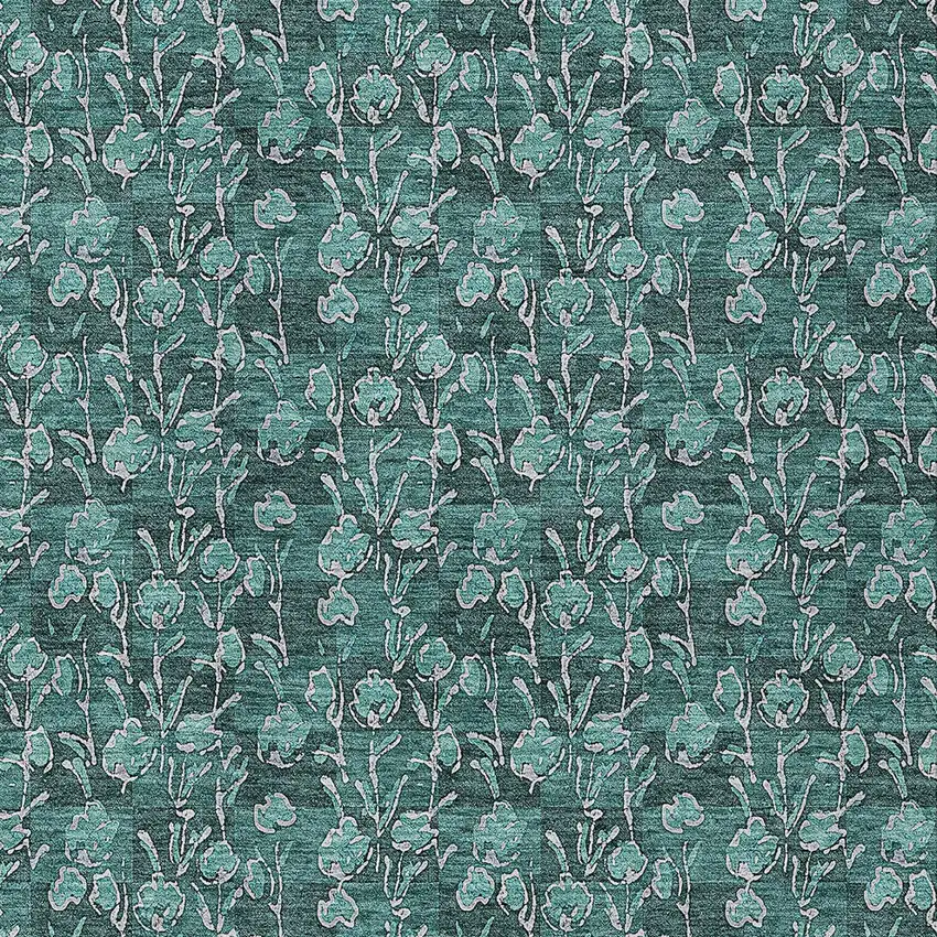 Teal Blue Aqua And Ivory Floral Washable Indoor Outdoor Area Rug Photo 5