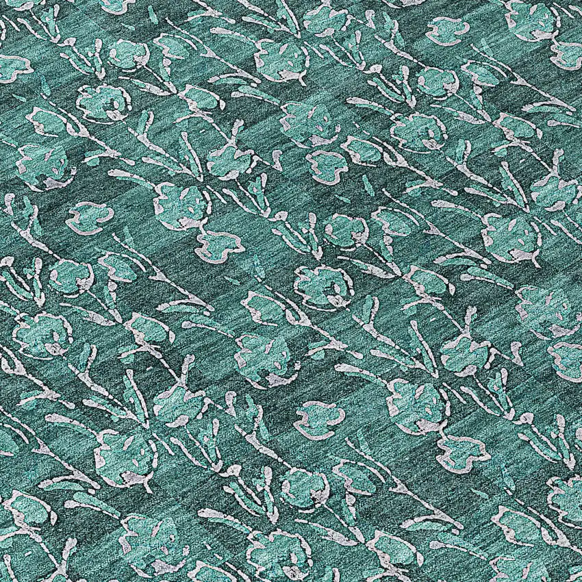 Teal Blue Aqua And Ivory Floral Washable Indoor Outdoor Area Rug Photo 7