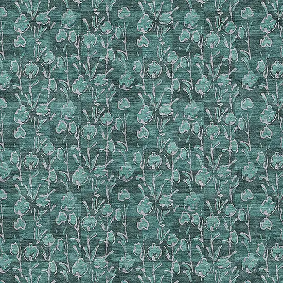 Teal Blue Aqua And Ivory Floral Washable Indoor Outdoor Area Rug Photo 5