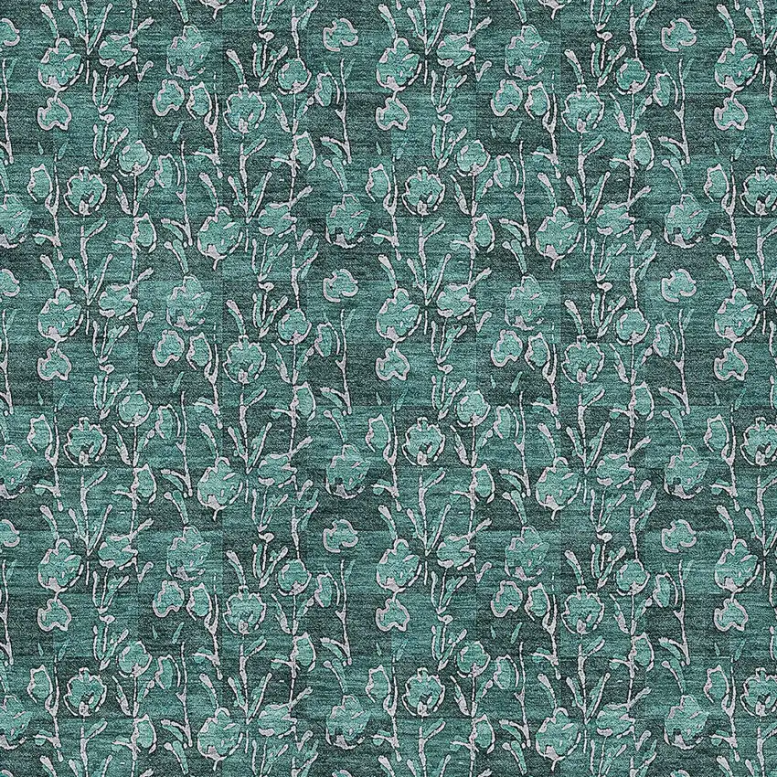 Teal Blue Aqua And Ivory Floral Washable Indoor Outdoor Area Rug Photo 5