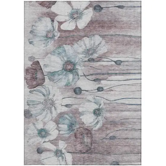Teal Blue Aqua And Ivory Floral Washable Indoor Outdoor Area Rug Photo 6