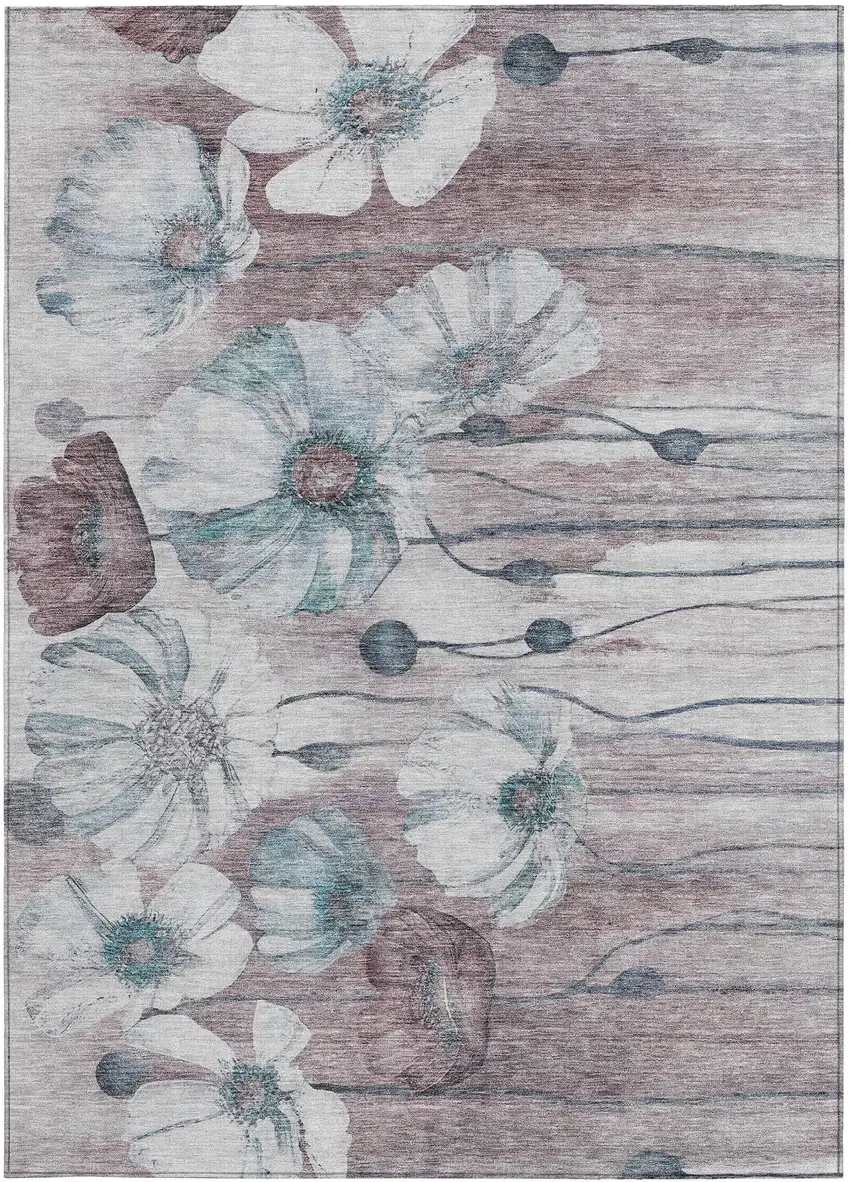 Teal Blue Aqua And Ivory Floral Washable Indoor Outdoor Area Rug Photo 6