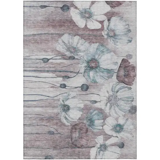 Teal Blue Aqua And Ivory Floral Washable Indoor Outdoor Area Rug Photo 1