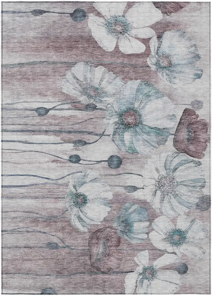 Teal Blue Aqua And Ivory Floral Washable Indoor Outdoor Area Rug Photo 1