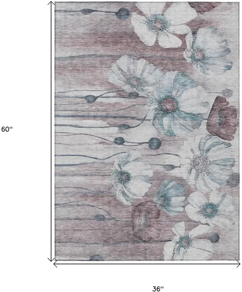 Teal Blue Aqua And Ivory Floral Washable Indoor Outdoor Area Rug Photo 3