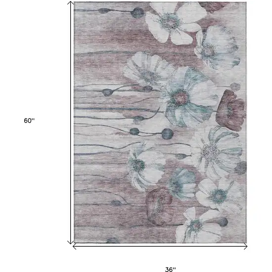 Teal Blue Aqua And Ivory Floral Washable Indoor Outdoor Area Rug Photo 3