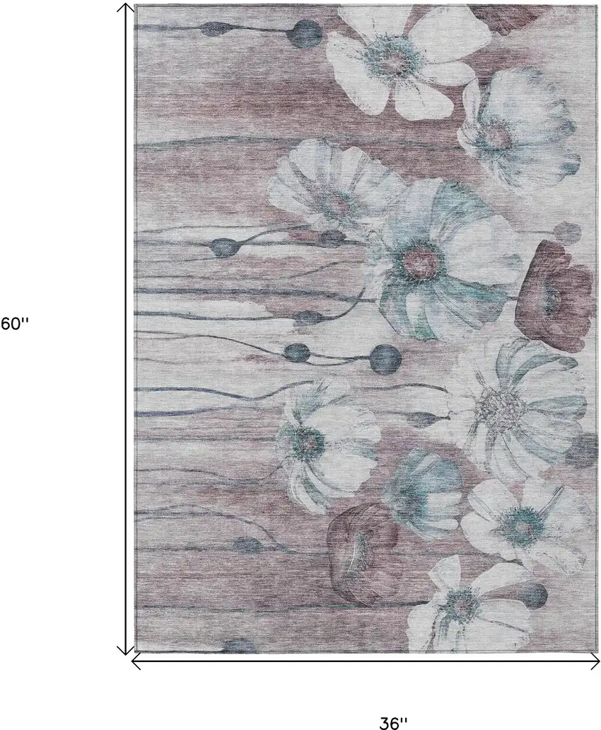 Teal Blue Aqua And Ivory Floral Washable Indoor Outdoor Area Rug Photo 3