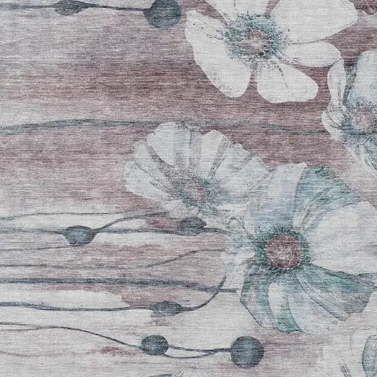 Teal Blue Aqua And Ivory Floral Washable Indoor Outdoor Area Rug Photo 4