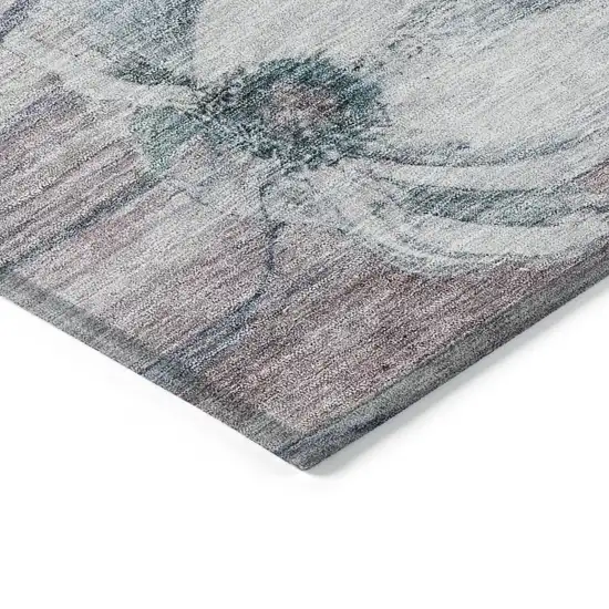 Teal Blue Aqua And Ivory Floral Washable Indoor Outdoor Area Rug Photo 3