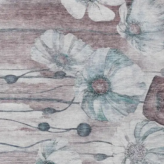 Teal Blue Aqua And Ivory Floral Washable Indoor Outdoor Area Rug Photo 4