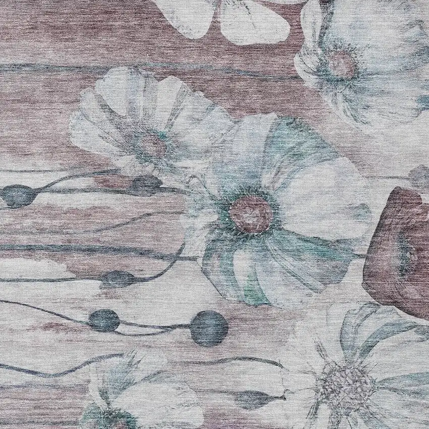 Teal Blue Aqua And Ivory Floral Washable Indoor Outdoor Area Rug Photo 4