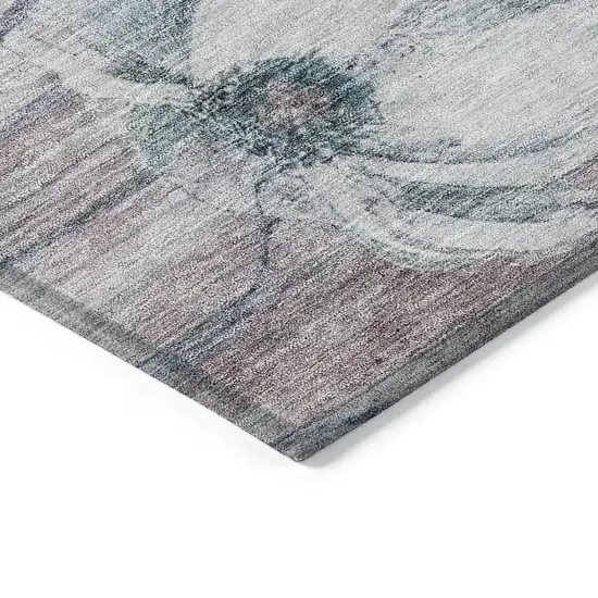 Teal Blue Aqua And Ivory Floral Washable Indoor Outdoor Area Rug Photo 3