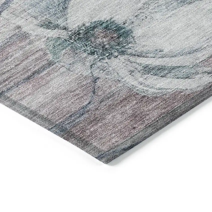 Teal Blue Aqua And Ivory Floral Washable Indoor Outdoor Area Rug Photo 3
